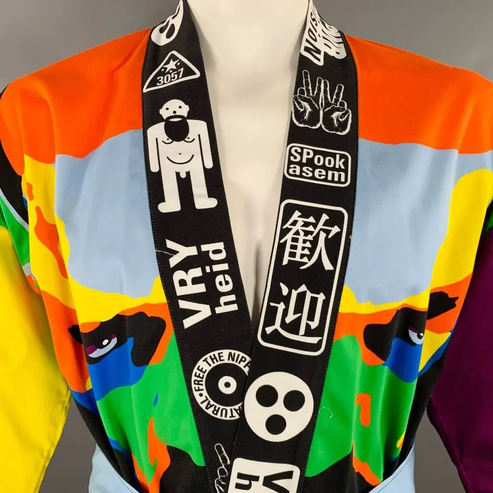 WALTER VAN BEIRENDONCK SS20 L Multi Color Color Block Cotton Kimono Cardigan